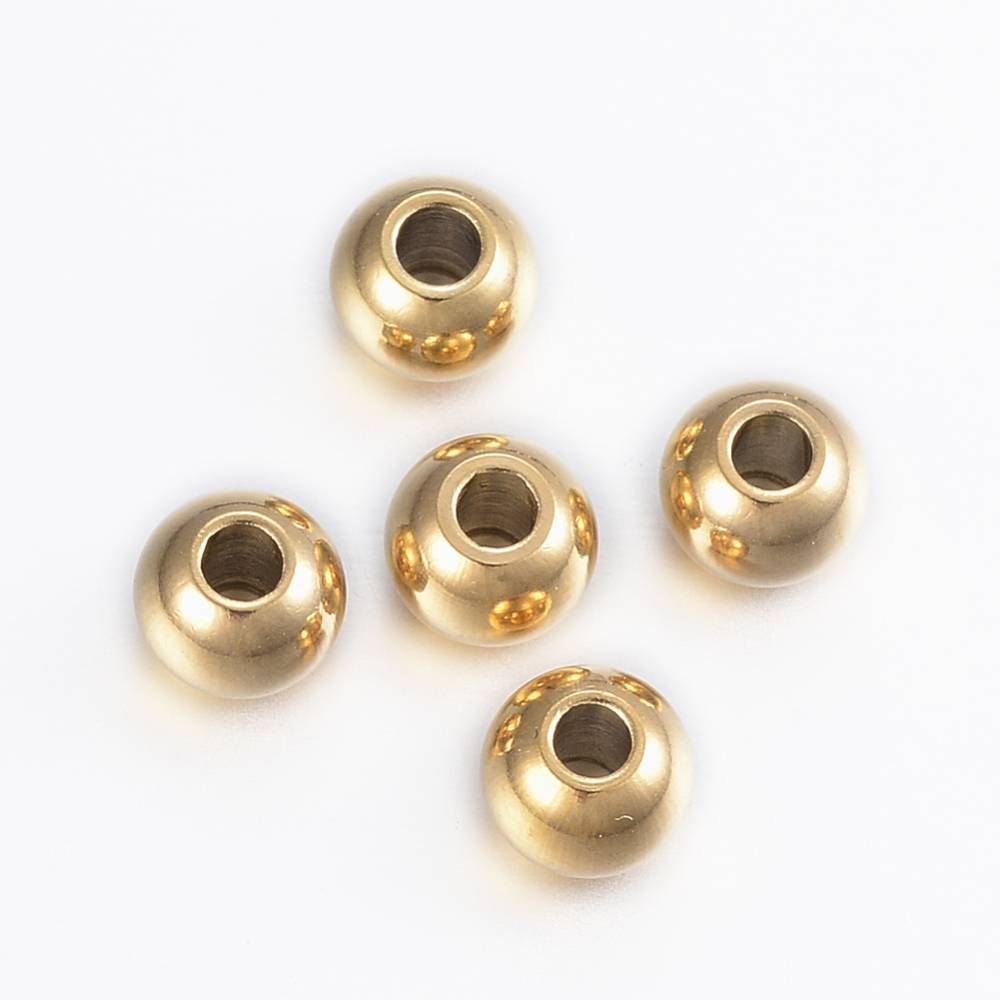 PandaHall 304 Stainless Steel Beads, Round, Golden, 6x5mm, Hole: 2mm Stainless Steel Round