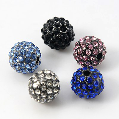 PandaHall Alloy Rhinestone Beads, Grade A, Round, Gunmetal, Mixed Color, 10mm, Hole: 2mm Alloy+Rhinestone Round