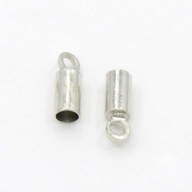 PandaHall Brass Cord End, Nickel Free, Platinum Color, 8x2.8mm, 2.1mm inner diameter, hole: 1.5mm Brass
