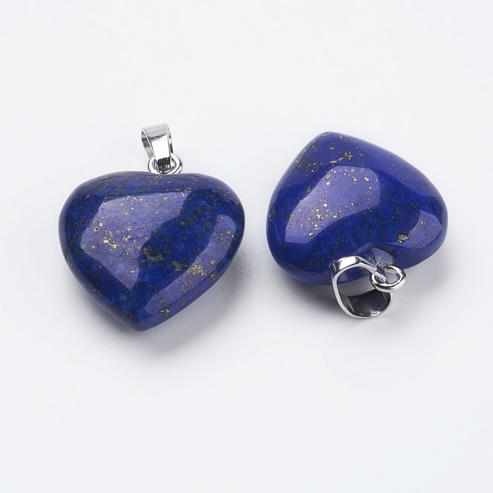 PandaHall Natural Lapis Lazuli Pendants, with Brass Findings, Heart, Platinum, 23x20x9mm, Hole: 5x8mm Lapis Lazuli Heart