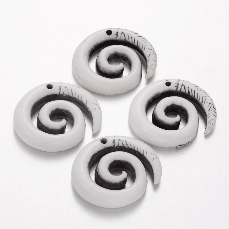 PandaHall Resin Pendants, Imitation Cattle Bone, Dyed, White, about 48mm long, 43mm wide, 9mm thick, hole: 3mm Resin Others White