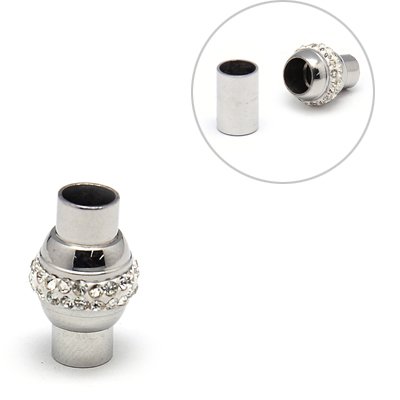 PandaHall 304 Stainless Steel Magnetic Clasps, with Polymer Clay Rhinestone Beads, Oval, 17x10mm, Hole: 5mm Stainless Steel Oval