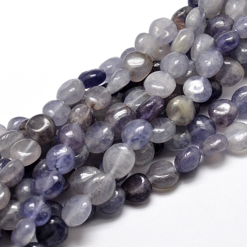 PandaHall Natural Cordierite/Iolite/Dichroite Nuggets Beads Strands, 9~12x8~13x5~7mm, Hole: 1mm; about 15.3"~15.7" Iolite Nuggets