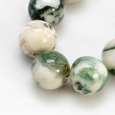 PandaHall Natural Tree Agate Beads Strands,  Round, MediumSeaGreen, 10mm, Hole: 1mm Natural Agate Round Green
