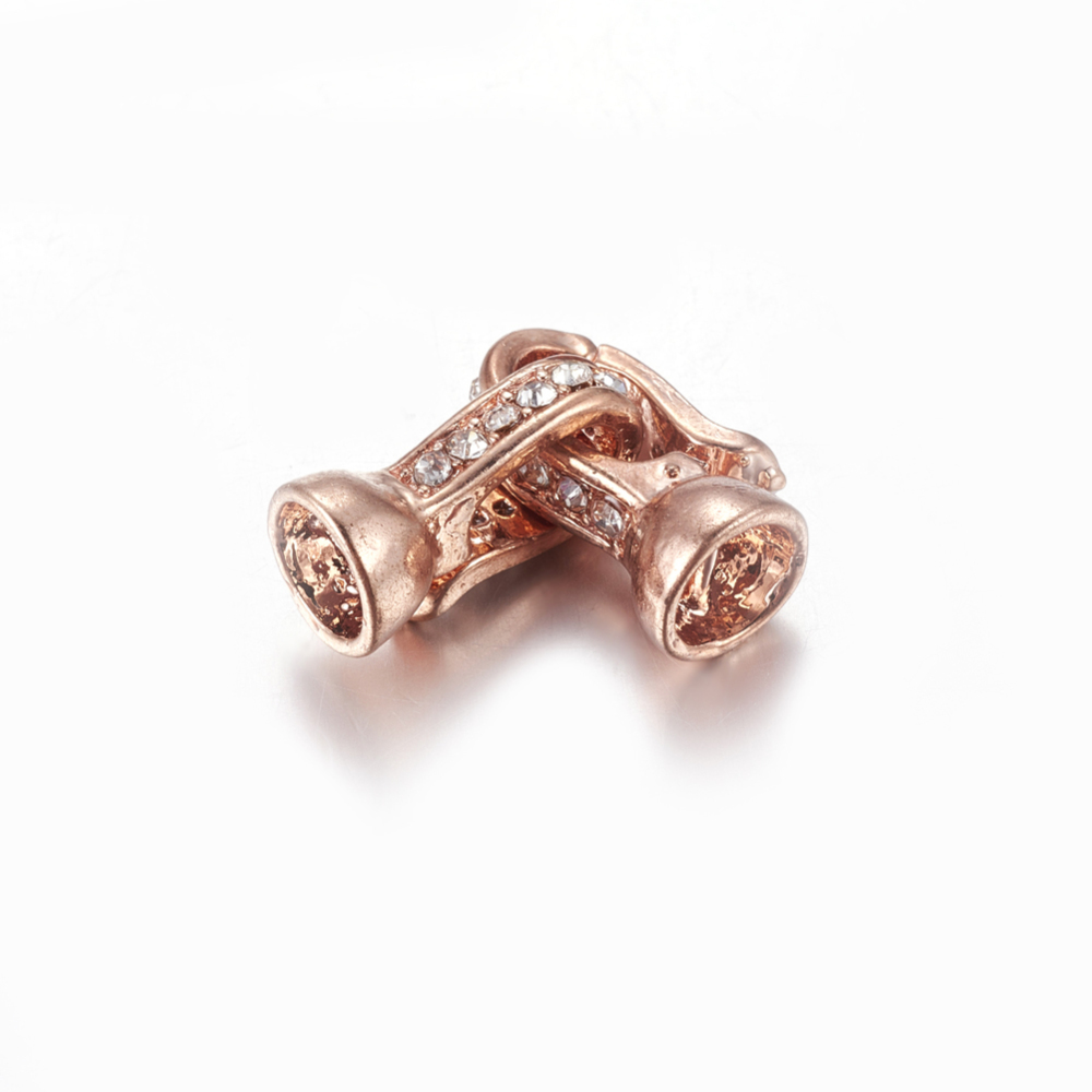 PandaHall Brass Rhinestone Fold Over Clasps, Rose Gold, 25x8x7.5mm, Hole: 6mm Brass+Rhinestone