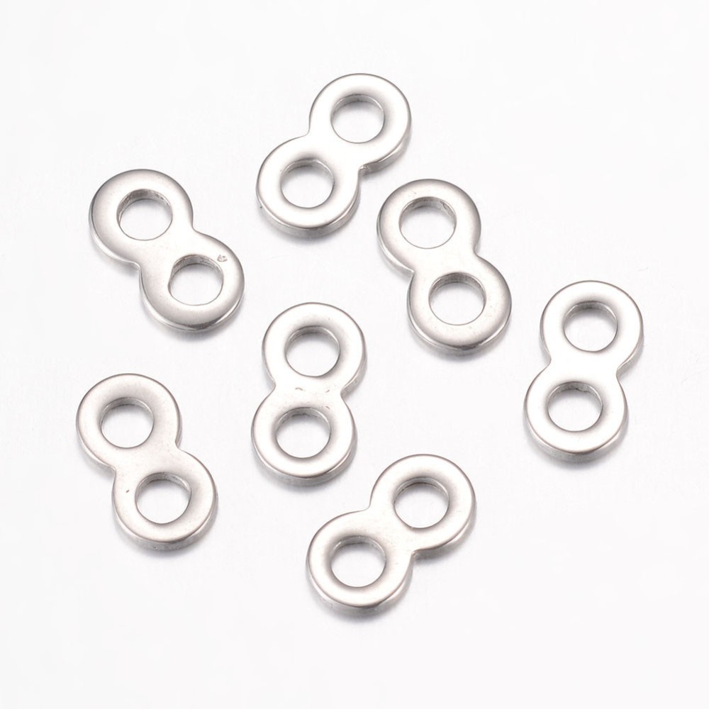PandaHall 304 Stainless Steel Links, Stainless Steel Color, 11x6x1.1mm, Hole: 2.7mm Stainless Steel Infinity