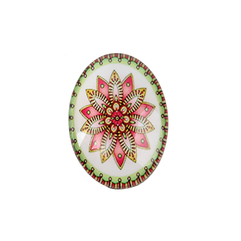 PandaHall Geometric Flower Photo Glass Oval Cabochons, Colorful, 25x18x6mm Glass Oval