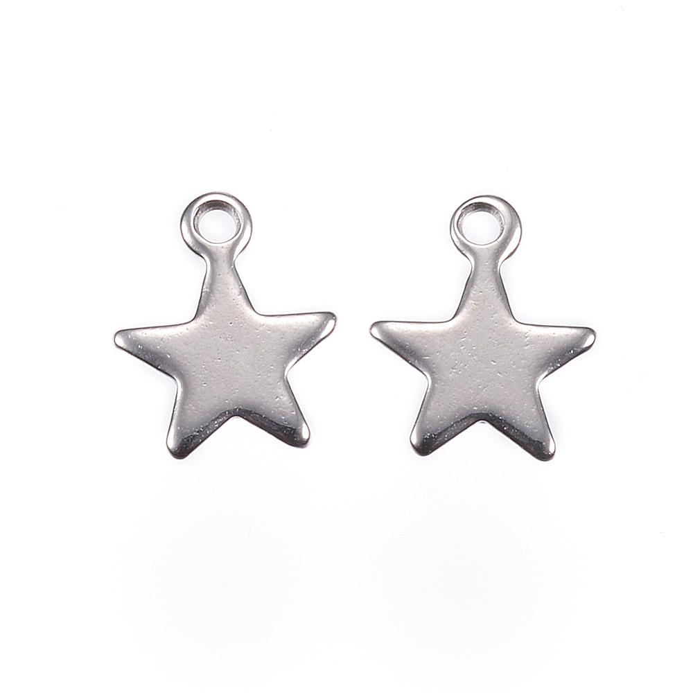 PandaHall 304 Stainless Steel Charms, Star, Stainless Steel Color, 10x8.5x0.8mm, Hole: 1mm Stainless Steel Star