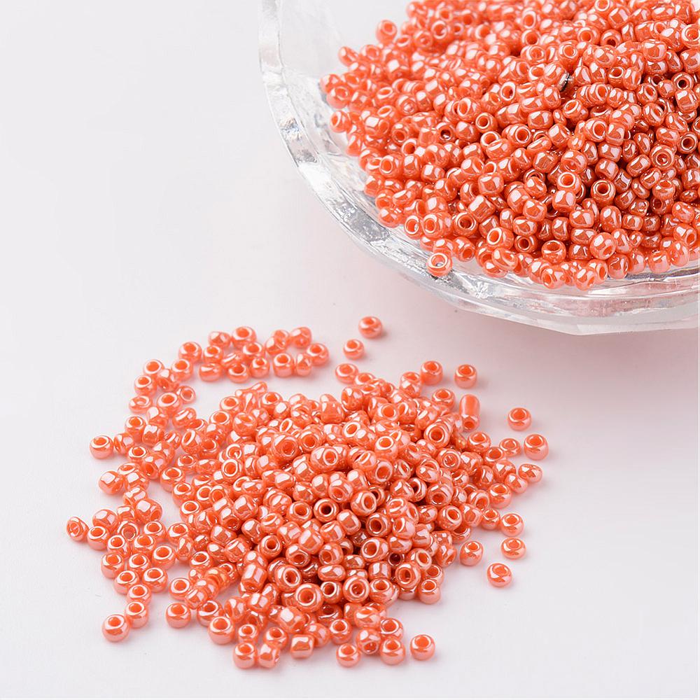 PandaHall DIY Craft Beads 12/0 Opaque Colors Lustered Round Glass Seed Beads, DarkOrange, Size: about 2mm in diameter, hole:1mm, about...