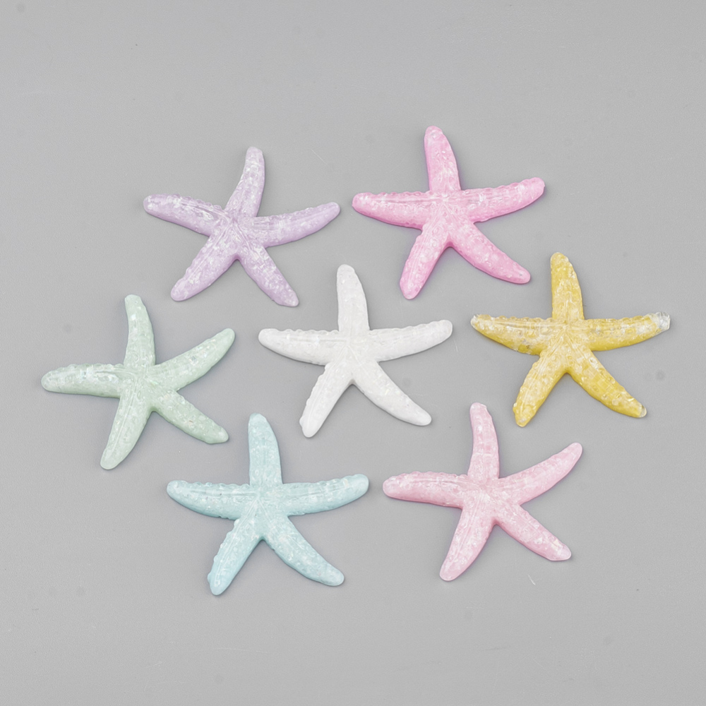 PandaHall Opaque Resin Cabochons, Starfish, Mixed Color, 38x39x6mm Resin Starfish Multicolor