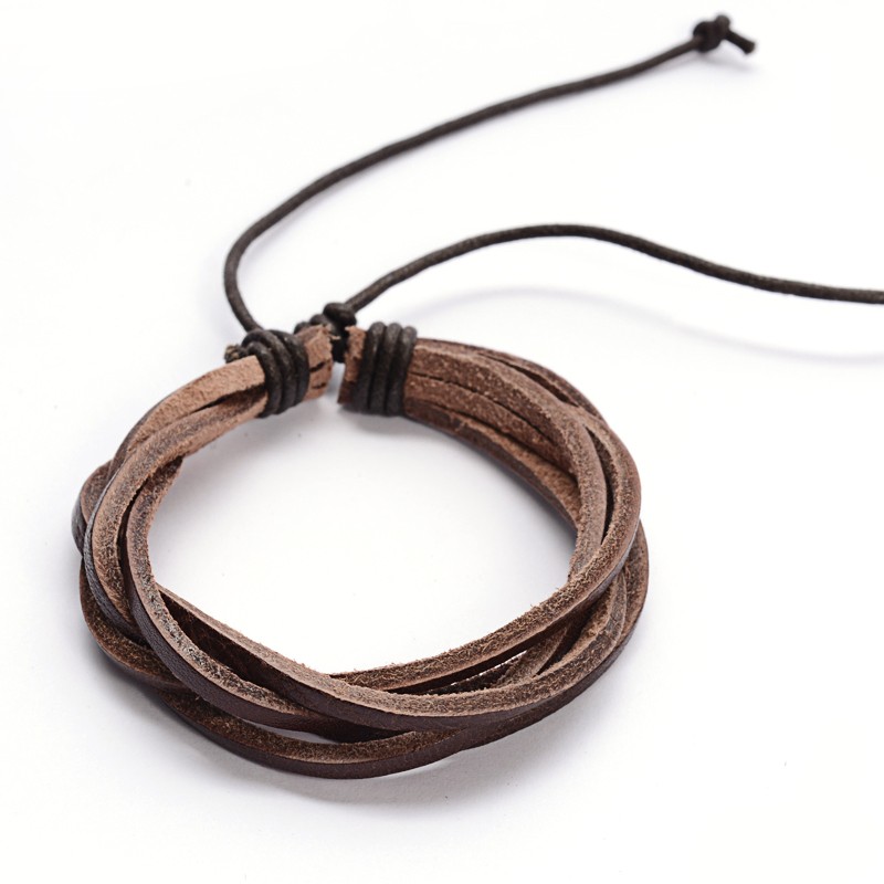 PandaHall Adjustable Twine Style Leather Cord Bracelets, CoconutBrown, 50x55mm Leather Brown
