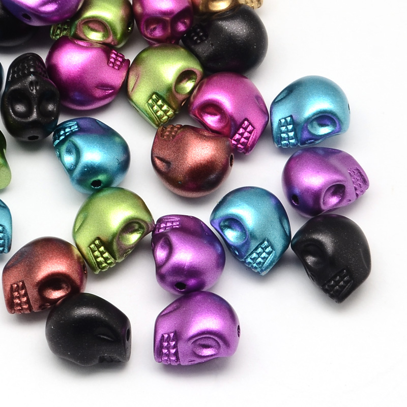 PandaHall Matte Spray Painted Skull Acrylic Beads, Mixed Color, 13x9~10x12mm, Hole: 2mm; about 380pcs/500g Acrylic Skull Multicolor