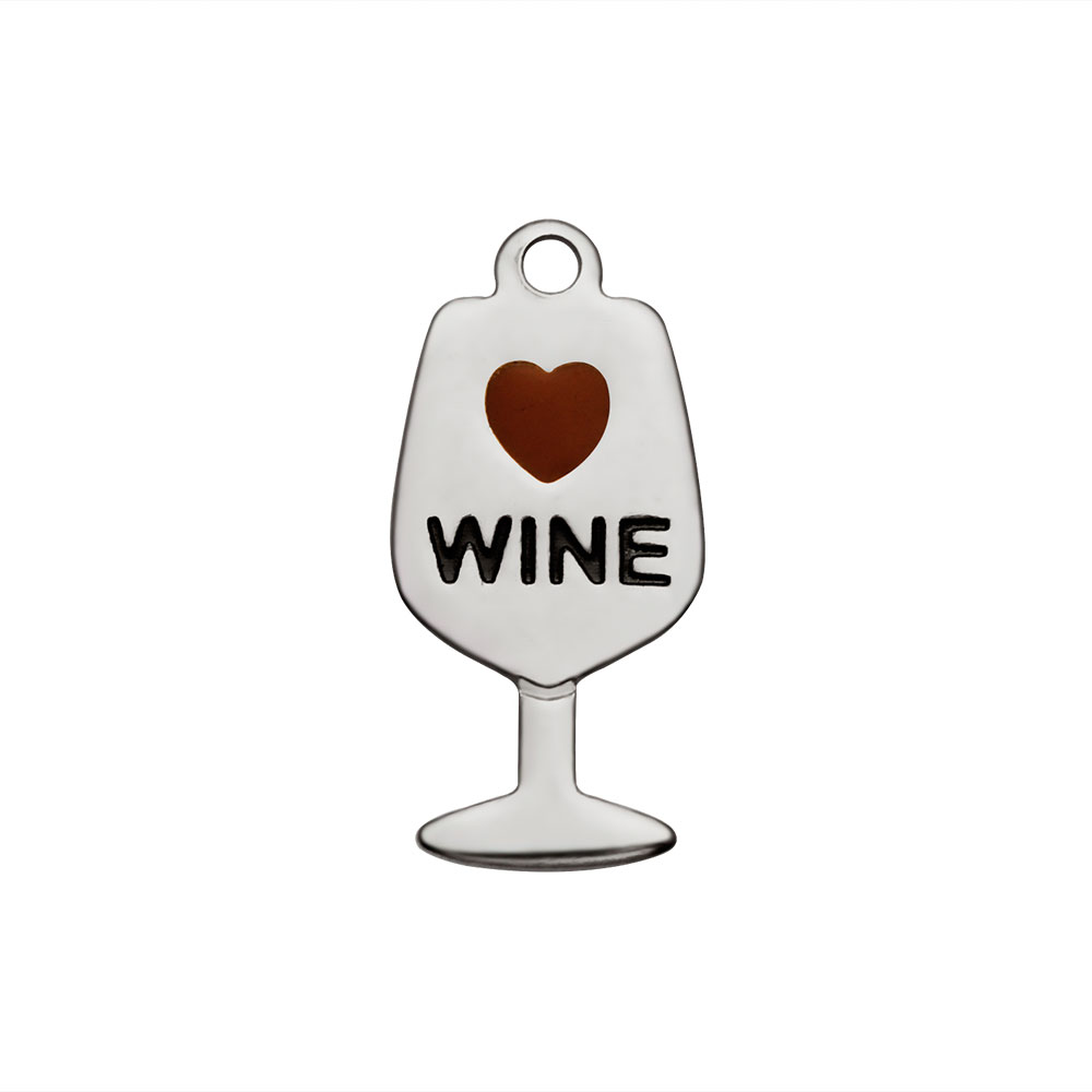 PandaHall 304 Stainless Steel Enamel Pendants, Wine Glass, Black, 18x9x1mm, Hole: 1mm Stainless Steel+Enamel Tableware Black