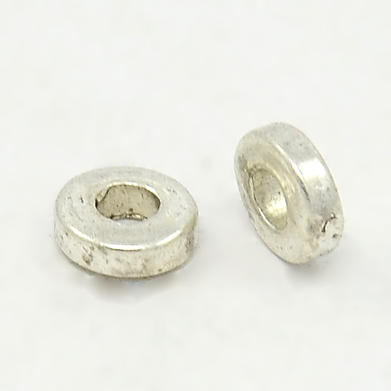 PandaHall Tibetan Style Alloy Beads, Donut, Lead Free and Cadmium Free and Nickel Free, Antique Silver, 6x2mm, Hole: 2.5mm. Alloy Donut
