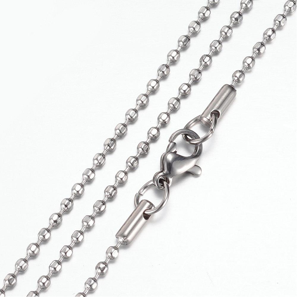 PandaHall 304 Stainless Steel Ball Chain Necklaces, with Lobster Claw Clasps, Stainless Steel Color, 20.8"(53cm); 1.8mm Stainless Steel