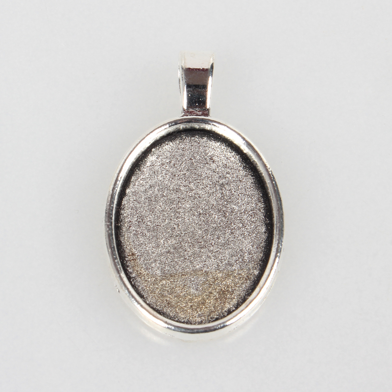 PandaHall Tibetan Style Alloy Pendant Cabochon Settings, Oval, Antique Silver, Tray: 18x25mm; 37x21x3mm, Hole: 4x7mm Alloy Oval