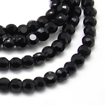 PandaHall Electroplate Glass Beads Strands, Full Pearl Luster Plated, Faceted, Flat Round, Black, 4x3mm, Hole: 1mm Flat Round Black