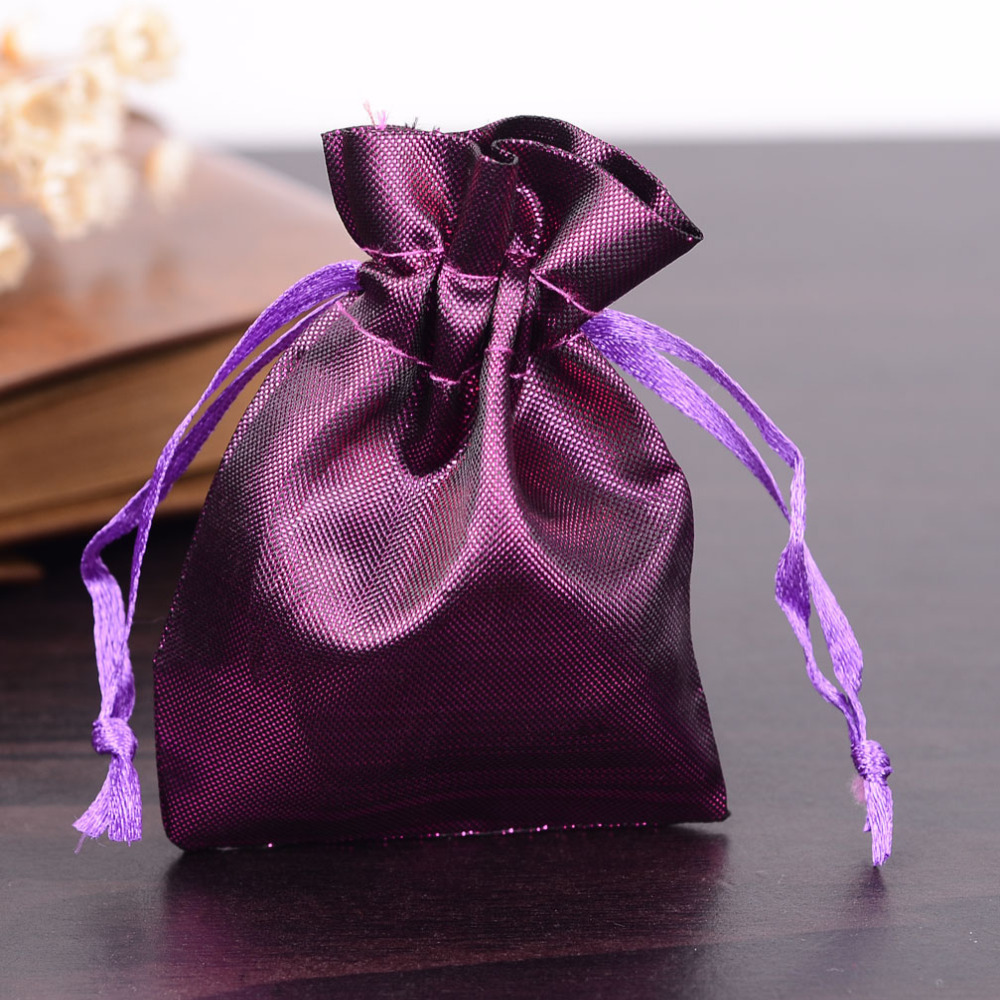 PandaHall Rectangle Cloth Bags, with Drawstring, Purple, 9x6.5cm Cloth Purple