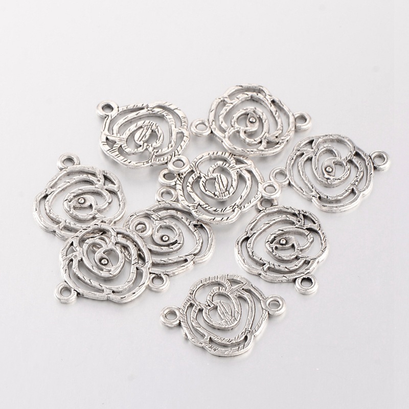 PandaHall Alloy Flower Pendants, Lead Free and Cadmium Free, Antique Silver, about 26mm long, 20mm wide, 1mm thick, hole: 2mm Alloy Flower