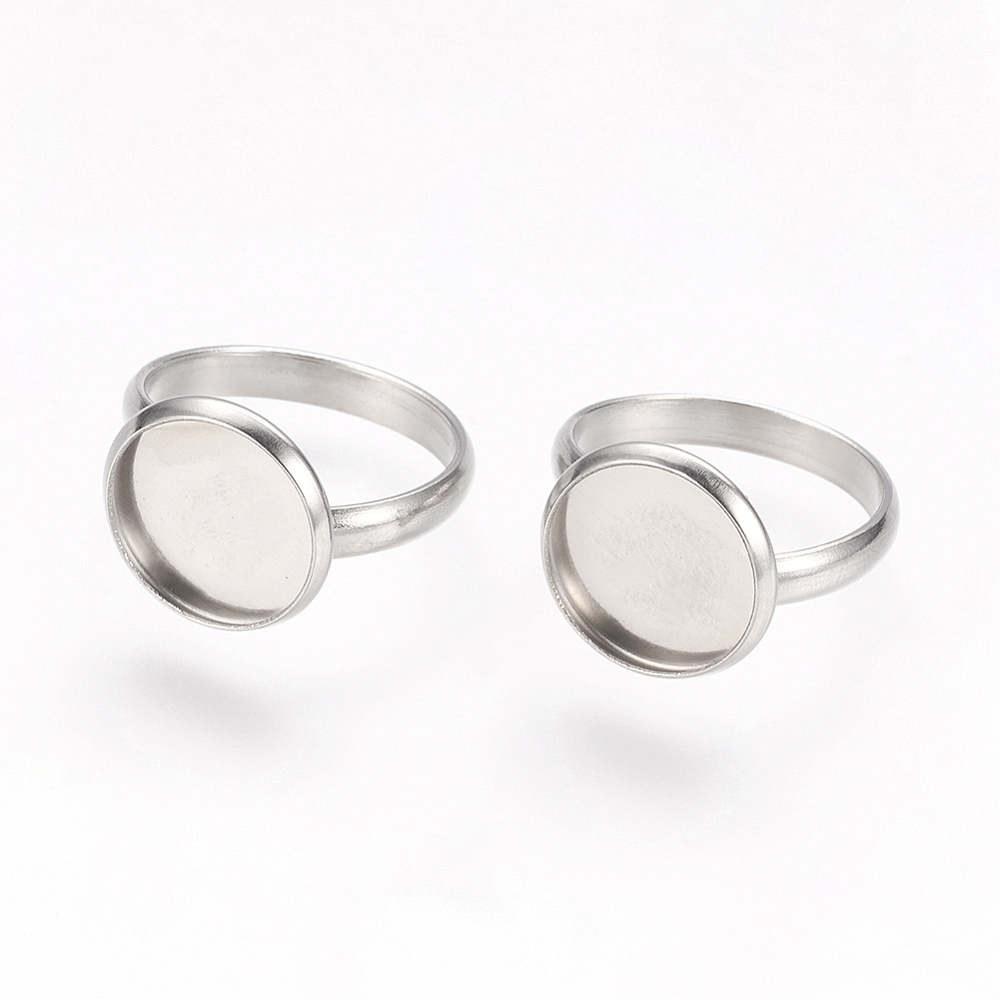 PandaHall Adjustable 304 Stainless Steel Finger Rings Components, Pad Ring Base Findings, Flat Round, Stainless Steel Color, Tray: 12mm;...