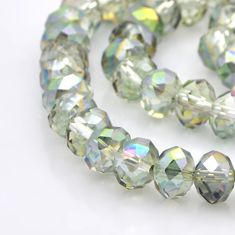 PandaHall Half Rainbow Plated Faceted Rondelle Glass Beads Strands, Clear, 8x6mm, Hole: 1mm; about 72pcs/strand, 16.5" Glass Rondelle Clear