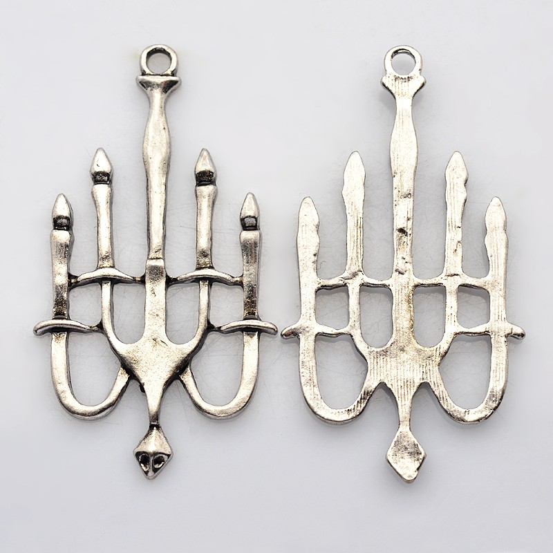 PandaHall Antique Silver Alloy Candelabra Large Pendants, Lead Free and Cadmium Free, about 53mm long, 28mm wide, 2mm thick, hole: 2.5mm...
