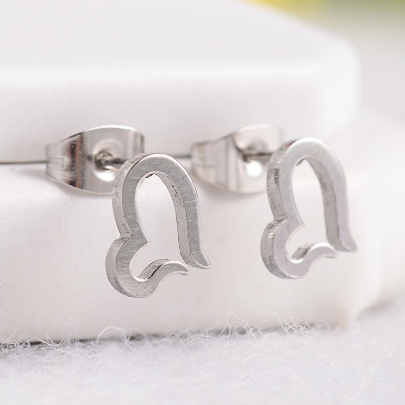 PandaHall Heart 304 Stainless Steel Stud Earrings, Stainless Steel Color, 8.5x7mm; Pin: 0.6mm Stainless Steel