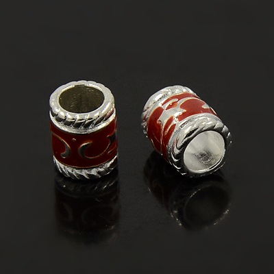 PandaHall Alloy European Beads, Enamel, Tube, Silver Color, about 7mm wide, 8.5mm long, hole: 5mm Alloy+Enamel Tube
