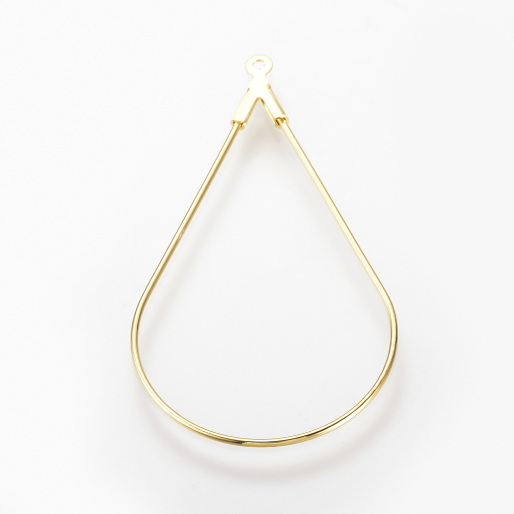PandaHall Brass Hoop Earring Findings, Real 14K Gold Plated, Drop, 44x23x1mm, Hole: 1mm Brass