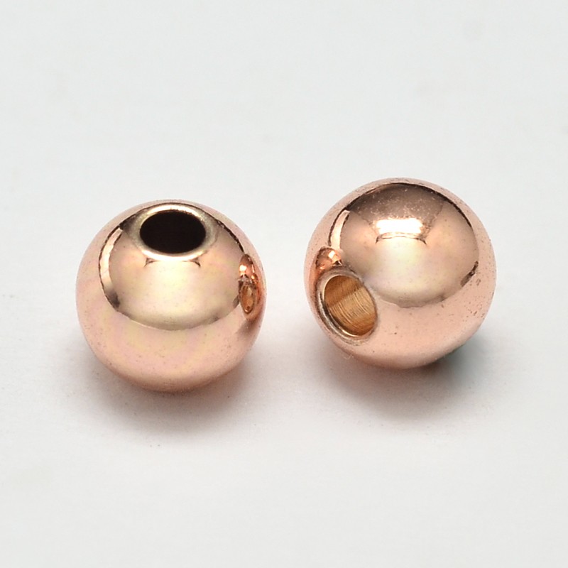 PandaHall Rack Plating and Vacuum Plating Brass Round Bead Spacers, Cadmium Free & Lead Free, Rose Gold, 5mm, Hole: 1mm Brass Round