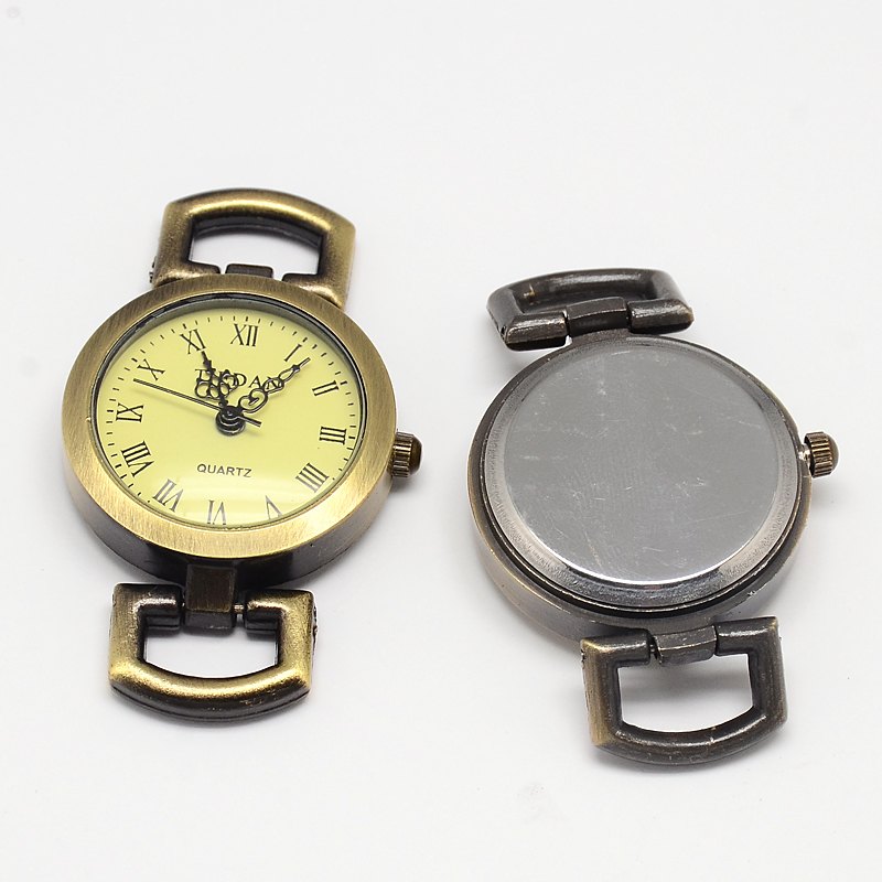 PandaHall Vintage Antique Bronze Roman Watch Face Alloy Flat Round Watch Head Watch Asscessory, 48x28x9mm, Hole: 10x5mm Alloy