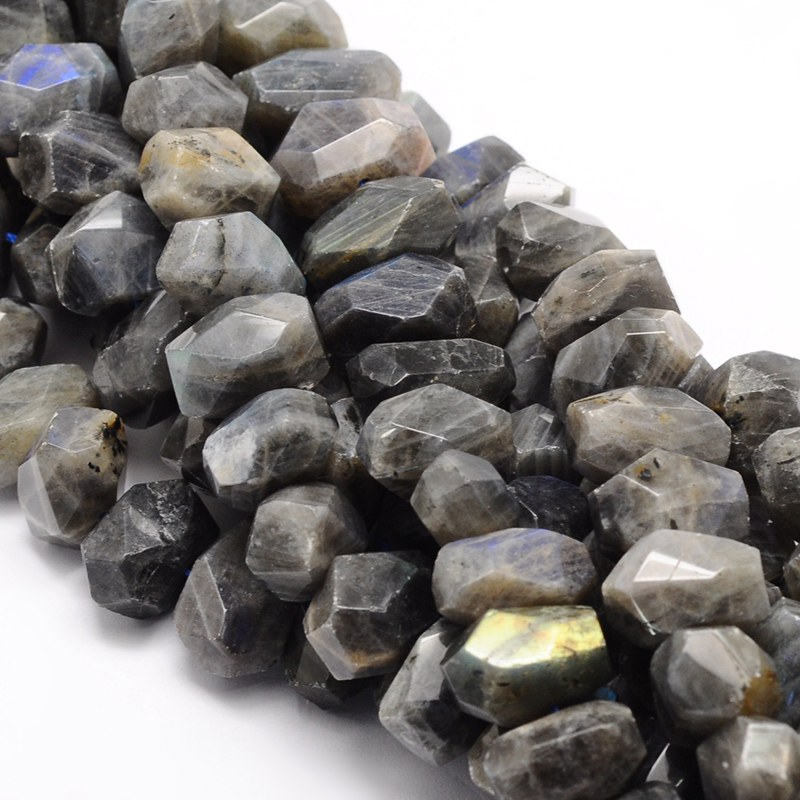 PandaHall Faceted Nuggets Natural Labradorite Bead Strands, 15~22x10~16x10~16mm, Hole: 1~1.2mm; about 15.35" Labradorite Nuggets