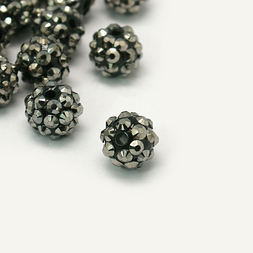 PandaHall Chunky Resin Rhinestone Beads, Resin Round Beads, Gray, 12mm, Hole: 3mm Resin+Rhinestone Round Gray