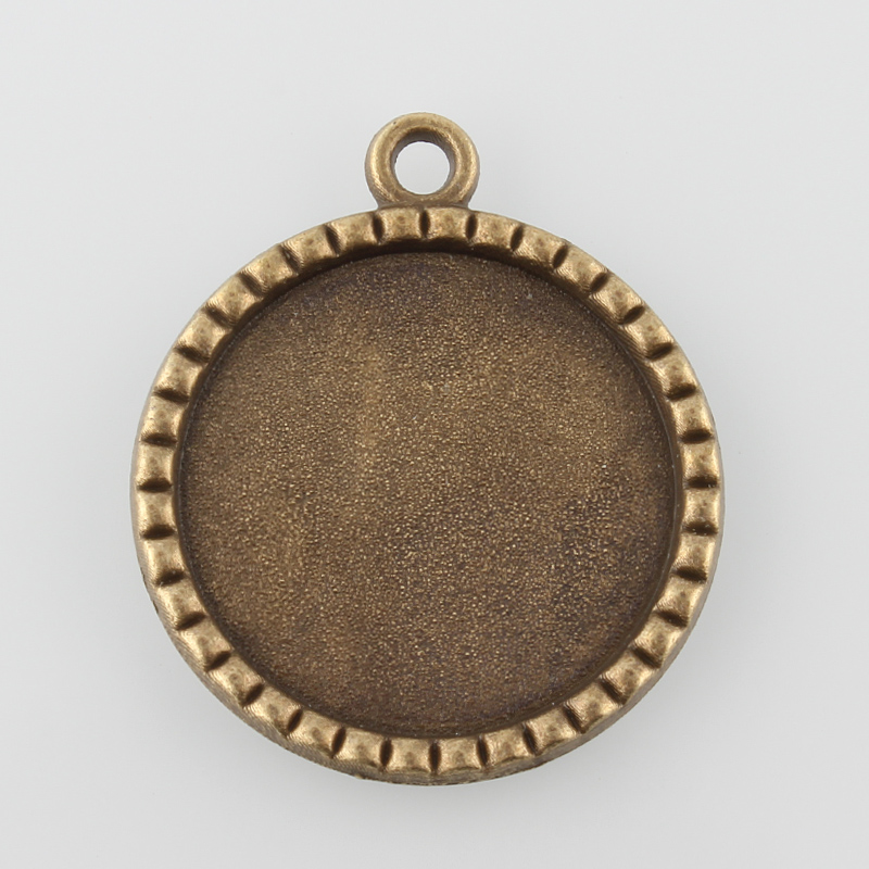 PandaHall Vintage Flat Round Alloy Pendant Cabochon Settings, Nickel Free, Antique Bronze, Tray: 25mm; 35x30x2mm, Hole: 2.5mm; about...