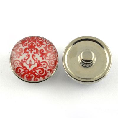 PandaHall Brass Jewelry Snap Buttons, with Glass Cabochons, Flat Round, Platinum Metal Color, Crimson, 18x9~10mm; Knob: 5.5~6mm Brass+Glass...