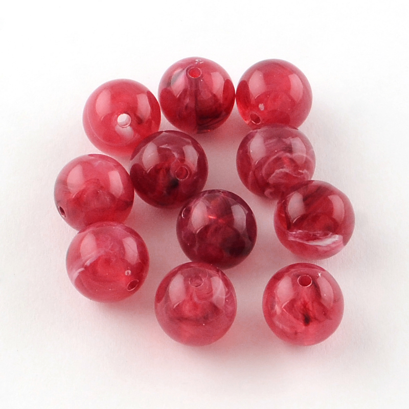 PandaHall Round Imitation Gemstone Acrylic Beads, Cerise, 12mm, Hole: 2mm Acrylic Round Red