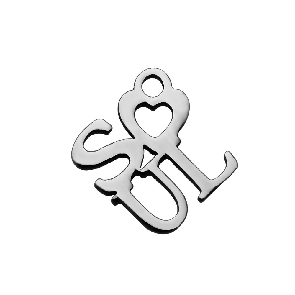 PandaHall 304 Stainless Steel Charms, Word SOUL, Stainless Steel Color, 10x10x1mm, Hole: 1mm Stainless Steel Word