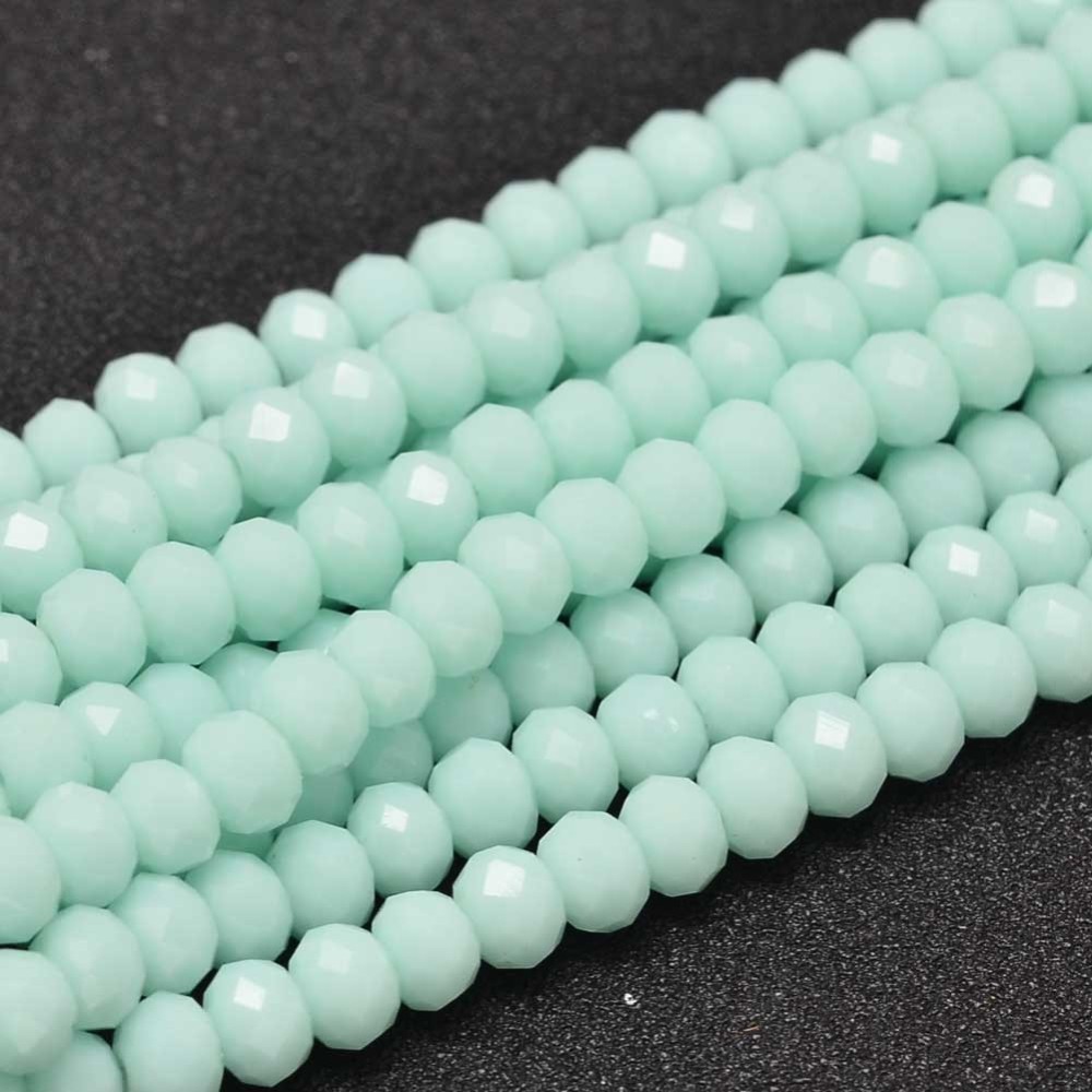 PandaHall Glass Beads Strands, Faceted Rondelle , PaleTurquoise, 8x6mm, Hole: 1mm; about 70pcs/strand, 15.5" Glass Rondelle Cyan