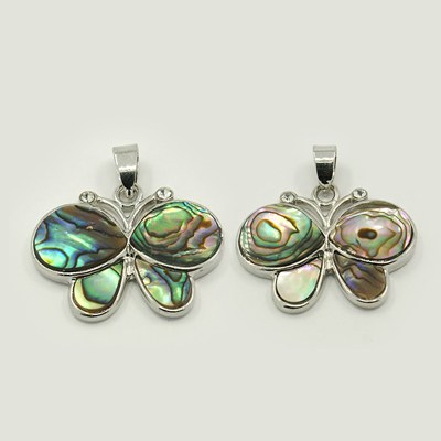 PandaHall Abalone/Paua Shell Pendants, with Brass Rhinestone Findings, Butterfly, Platinum Metal Color, Colorful, 26x32x4mm, Hole: 4x7mm...