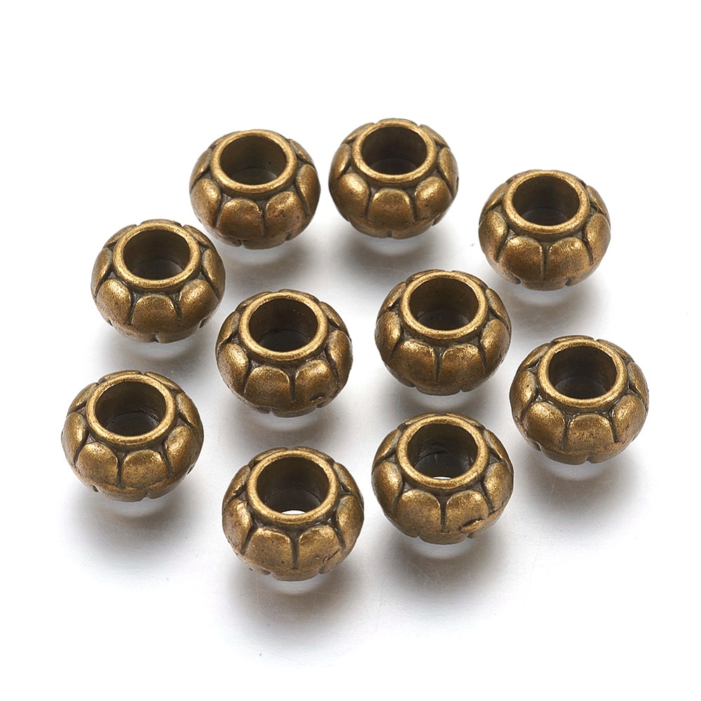 PandaHall Alloy European Beads, Tibetan Style, Lead Free, Cadmium Free and Nickel Free, Antique Bronze Color, Rondelle, about 11.5mm long...