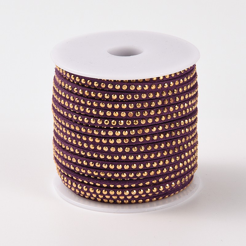 PandaHall Rivet Faux Suede Cord, Faux Suede Lace, with Aluminum, Purple, 3x2mm; about 20yards/roll Suede Purple
