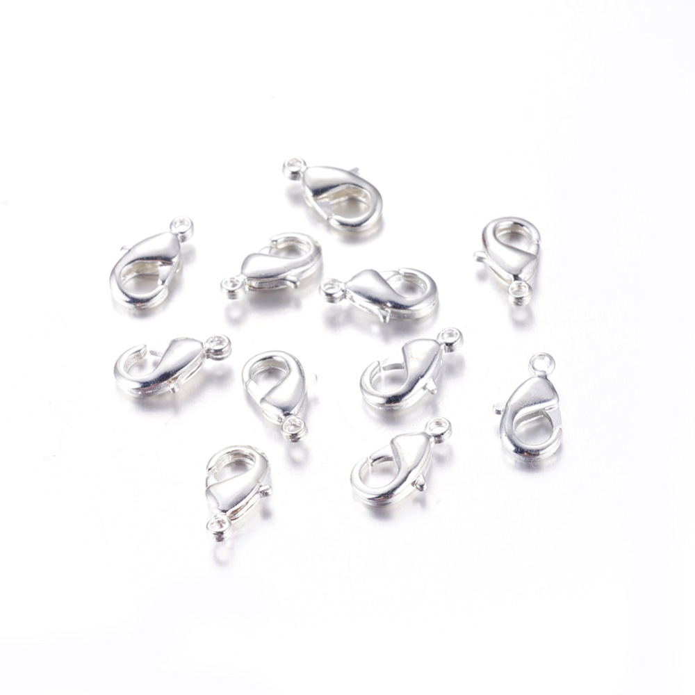 PandaHall Silver Brass Lobster Claw Clasps, Nickel Free, 12x7x3mm, Hole: 1mm Brass Others Silver