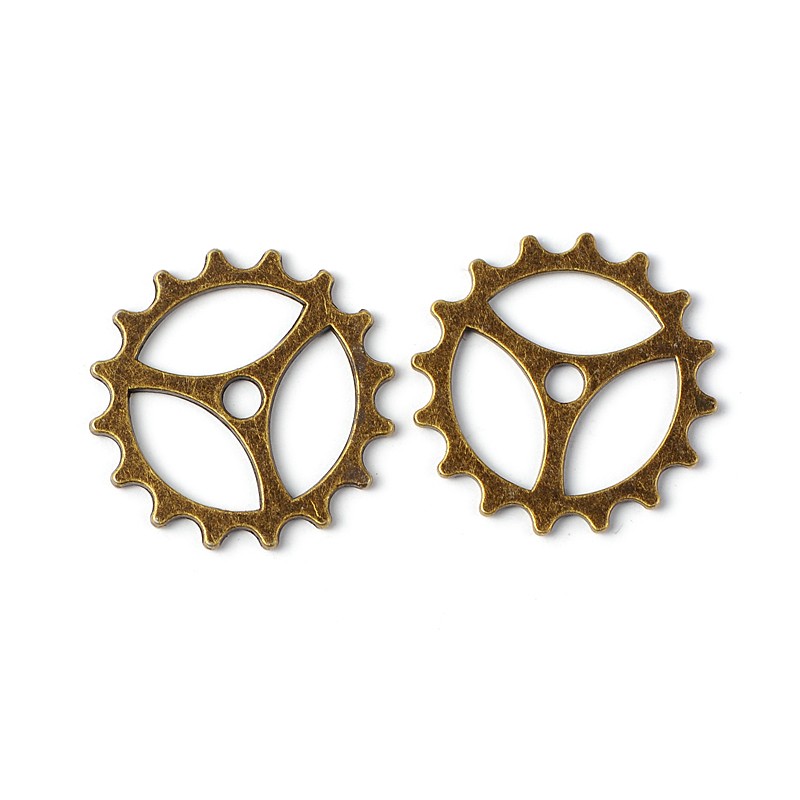 PandaHall 20PCS Antique Bronze Gear Alloy Tibetan Style Pendants, Lead Free & Nickel Free, Wheel, 22x2mm, Hole: 3mm Alloy Flat Round