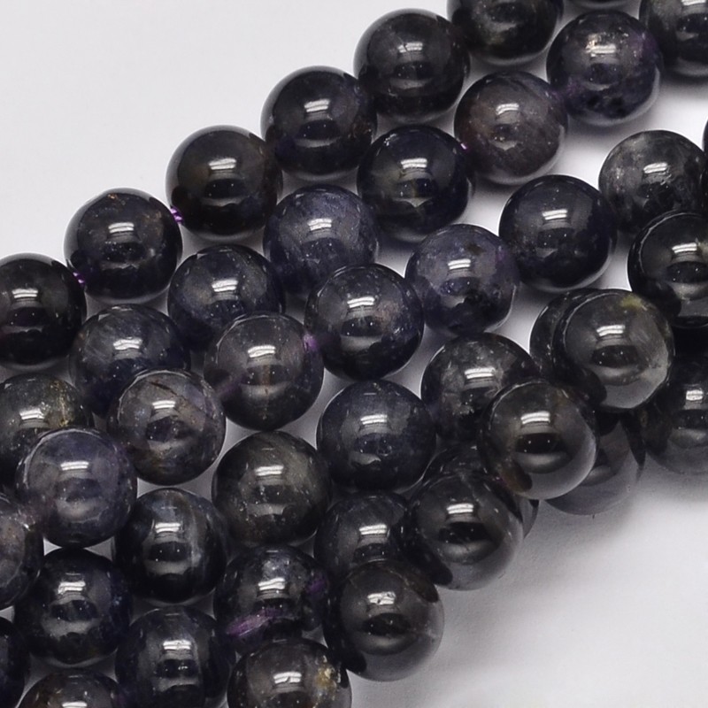 PandaHall Natural Cordierite/Iolite/Dichroite Round Bead Strands, 8mm, Hole: 1mm; about 51pcs/strand, 15.5" Iolite Round