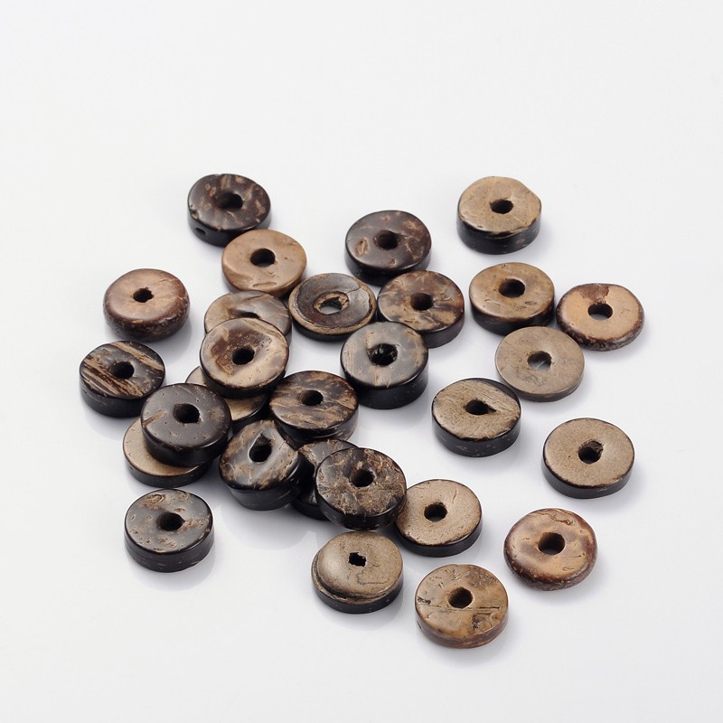 PandaHall Coco Nut Beads, Donut, brown, 12mm in diameter with a hole, about 1500pcs/500g Nut Donut Brown