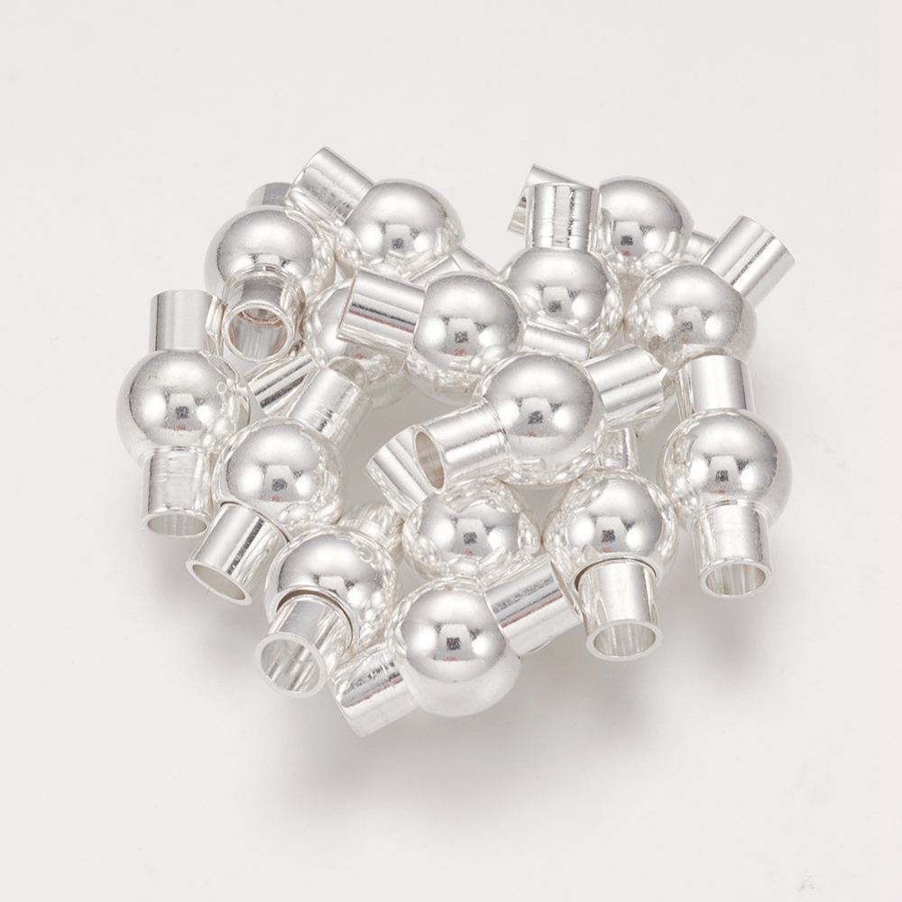 PandaHall Brass Magnetic Clasps, Oval, Silver, 17x8.5mm, Hole: 4mm Brass Oval