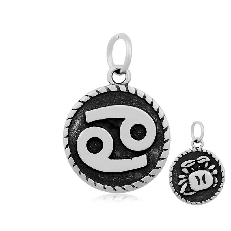 PandaHall 316 Stainless Steel Pendants, Flat Round, with Constellation/Zodiac Sign, Antique Silver, Cancer, 21x18x3mm, Hole: 5mm Stainless...