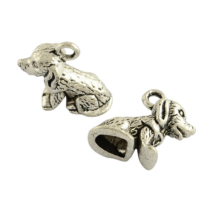 PandaHall Tibetan Style Alloy Dog Charms,  Cadmium Free & Nickel Free & Lead Free, Antique Silver, 13x10x7mm, Hole: 2mm; about 549pcs/1000g...
