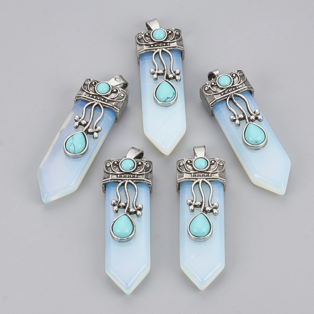 PandaHall Opalite Pendants, with Alloy Findings, Sword, Antique Silver, 49~50x16x10mm, Hole: 6.5x3mm Opalite Others