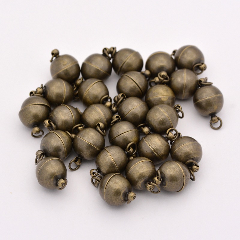 PandaHall Brass Magnetic Clasps, Nickel Free, Round, Antique Bronze, 19x12mm, Hole: 2mm Brass